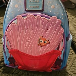Loungefly Pixar Finding Nemo Pink Clam Shell Mini Backpack with Blue Accents
